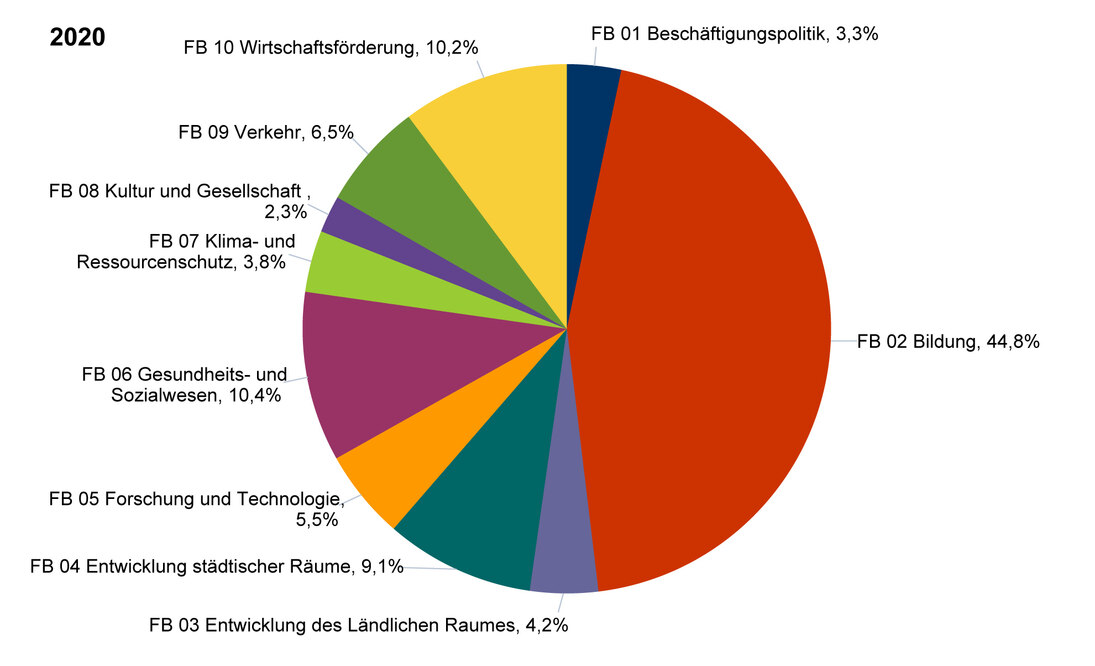 Anteilige Verwendung der Fördermittel nach Förderbereichen im Jahr 2020