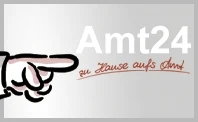 Zeigefinger auf Logo »Amt24 - zu Hause aufs Amt«