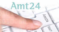 Logo Amt24; Zeigefinger auf Computertastatur